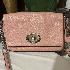 Coach Pink Leather Crossbody Bag with Silver Accents